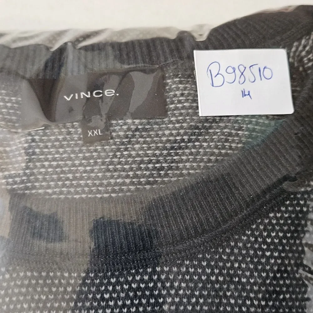 Vince Sweater Mens XXL Gray Bridseye Ribbed Cashmere Wool Crew Neck Pullover‎